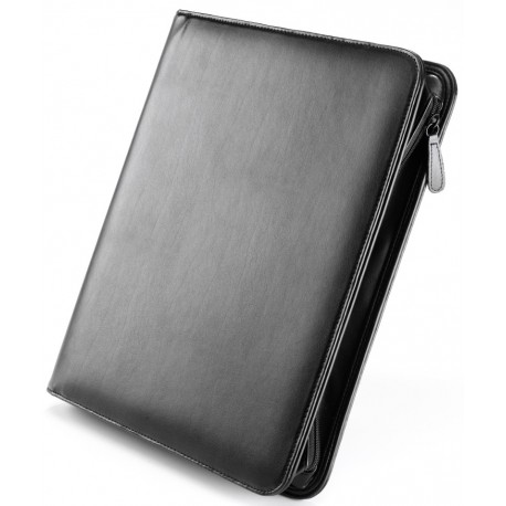 Mapa conferinte A4, imitatie piele neagra de lux, cu inele, buzunare si blocnotes, FALCON