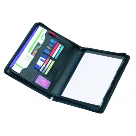 Mapa conferinte A4, imitatie piele neagra, cu buzunare si blocnotes, FALCON