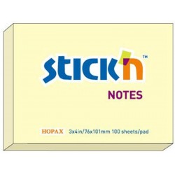 Notes autoadeziv 76 x 101 mm, 100 file, Stick"n - galben pastel