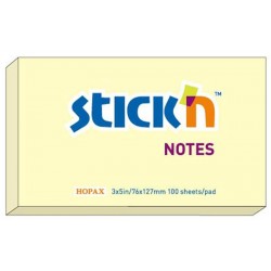 Notes autoadeziv 76 x 127 mm, 100 file, Stick"n - galben pastel