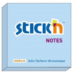 Notes autoadeziv 76 x 76 mm, 100 file, Stick"n - albastru pastel