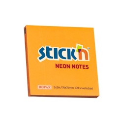 Notes autoadeziv 76 x 76 mm, 100 file, Stick"n - portocaliu neon