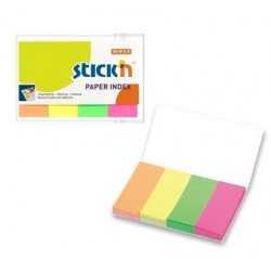 Stick index hartie color 50 x 20 mm, 4 x 50 file/set, Stick"n - 4 culori neon