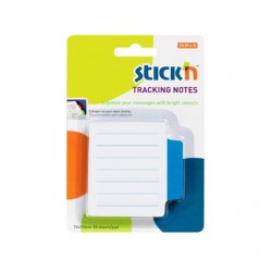 Tracking notes 70 x70 mm, 50 file/set, Stick"n - alb liniate - tab albastru neon