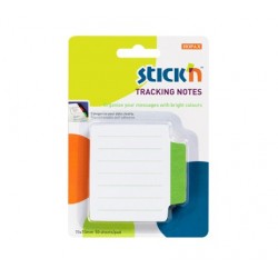 Tracking notes 70 x70 mm, 50 file/set, Stick"n - alb liniate - tab verde neon