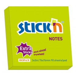 Notes autoadeziv extra-sticky 76 x 76mm, 90 file, Stick"n - verde neon
