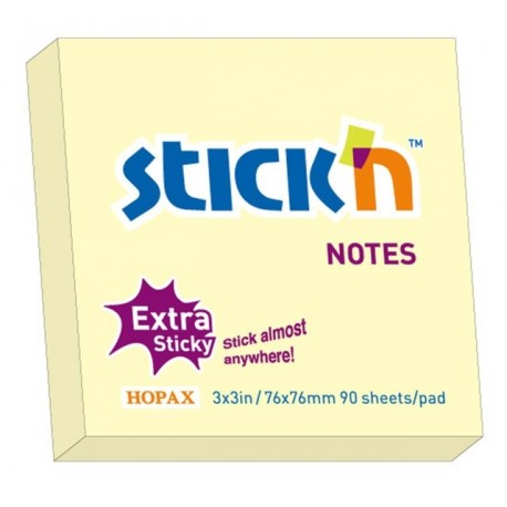 Notes autoadeziv extra-sticky 76 x 76mm, 90 file, Stick"n - galben pastel