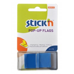 Film index autoadeziv 45 x 25mm, 50 file/set, cu dispenser, Stick"n Pop-up - albastru metalizat