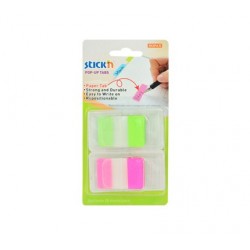 Film index autoadeziv cu tab din hartie, 38 x 24mm, 20 file/set, Stick"n Pop-up - vernil/roz