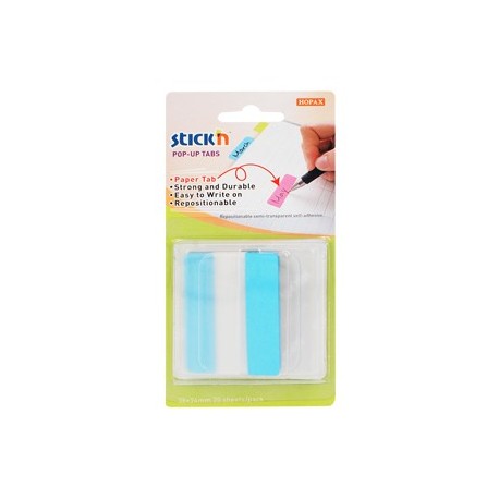Film index autoadeziv cu tab din hartie, 38 x 50mm, 10 file/set, Stick"n Pop-up - bleu
