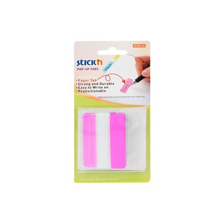 Film index autoadeziv cu tab din hartie, 38 x 50mm, 10 file/set, Stick"n Pop-up - roz