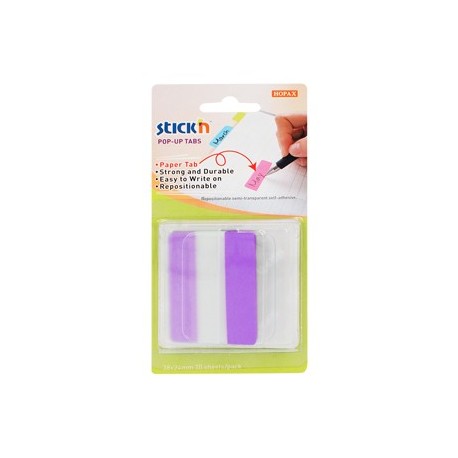 Film index autoadeziv cu tab din hartie, 38 x 50mm, 10 file/set, Stick"n Pop-up - mov