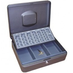 Caseta (cutie) metalica pentru bani, 300 x 240 x 90 mm, cu tavita monezi euro, KOALA - gri