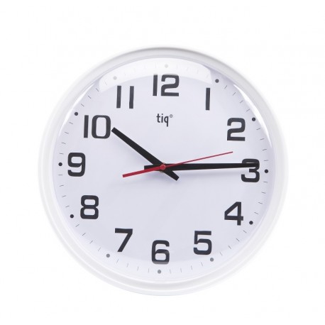 Ceas rotund de perete, D-348mm, cifre arabe, TIQ - rama plastic neagra - dial alb