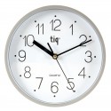 Ceas rotund de perete, D-225mm, cifre arabe, TIQ - rama plastic argintie - dial alb