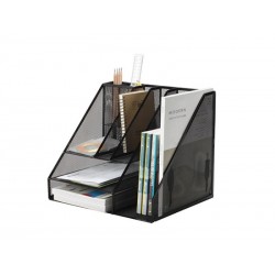 Organizer metalic Mesh, de birou, tavite+suporti de reviste, 7 compartimente, Q-Connect - negru