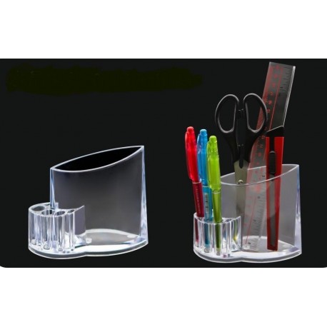 Suport plastic pentru accesorii de birou, 5 compartimente, KEJEA - transparent cristal