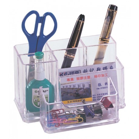 Suport plastic pentru accesorii de birou, 6 compartimente, 105 x 85mm, KEJEA - transparent
