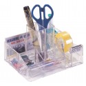 Suport plastic pentru accesorii de birou, 8 compartimente, 148 x 87mm, KEJEA - transparent
