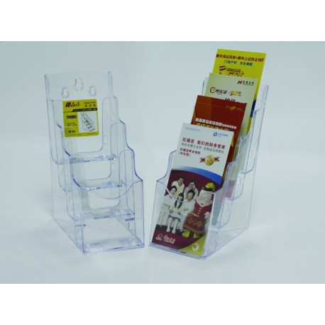 Display plastic pentru brosuri, de birou/perete, 4 x 1/3A4, KEJEA - transparent