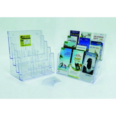 Display plastic pentru brosuri, de birou/perete, 4 x A4-landscape, KEJEA - transparent