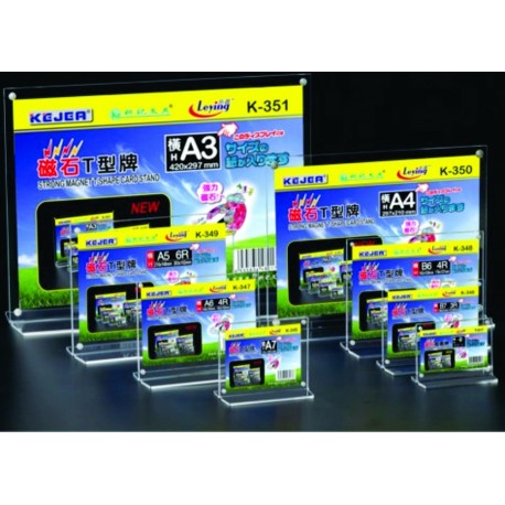 Display plastic cu magneti, pentru pliante, forma T, A7-landscape (105 x 74mm), KEJEA - transparent