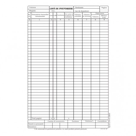 Lista inventariere, format A4, 100 coli/carnet