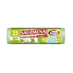 Saci menaj super rezistenti cu manere 35L, 15 buc/rola, Misavan