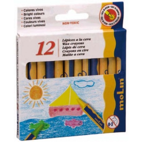 Creioane colorate cerate, 12 culori/set, MOLIN Color Plus