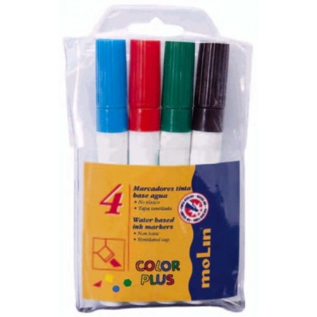 Marker cu cerneala pe baza de apa, pentru copii, 4 culori/set, MOLIN Color Plus