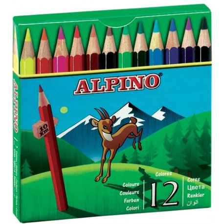Creioane colorate scurte, cutie carton, 12 culori/set, ALPINO