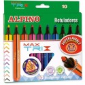 Carioca corp triunghiular, varf gros 4mm, 10 culori/set, ALPINO MaxTrix