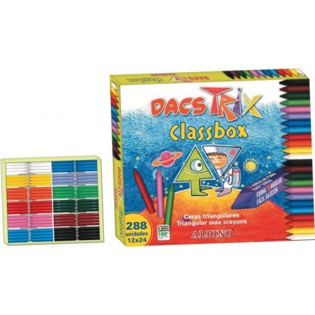 Creioane cerate soft, triunghilare, cutie carton, 24 x 12 culori/cutie, ALPINO DacsTrix Economy pack