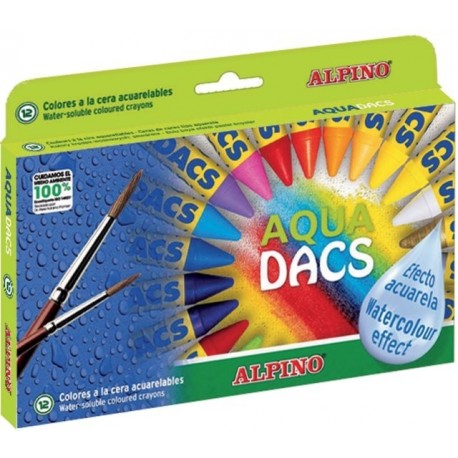 Creioane cerate acuarela, cutie carton, 12 culori/set, ALPINO Aquadacs