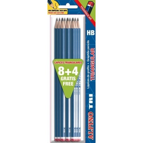 Set 8 creioane HB + 4 creioane gratuite, in blister, ALPINO Tri
