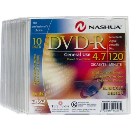 DVD-R 4.7GB, Slimcase, 4x, Nashua