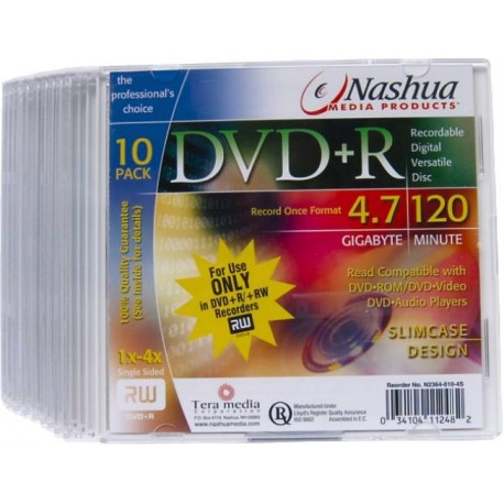 DVD+R 4.7GB Slimcase, 16x,Nashua