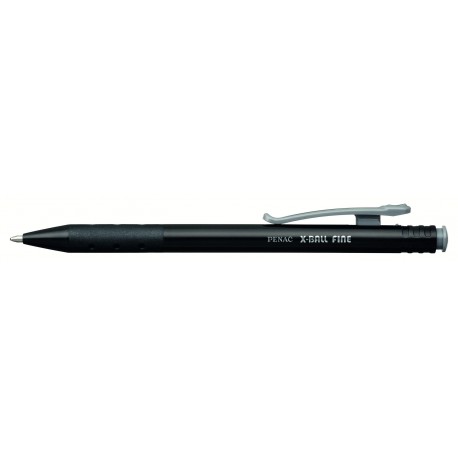 Pix PENAC X ball, cu mecanism, rubber grip, 0.7mm, corp negru cu clema colorata - scriere neagra