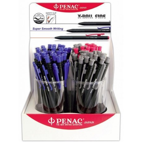 Display 72 pixuri PENAC X ball - asortate (12 x rosu, 24 x negru, 36 x albastru)