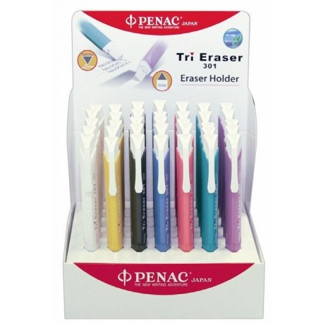 Display radiere mecanice PENAC Tri Eraser, triunghiulare, 100% cauciuc, 35 buc/display - culori asor