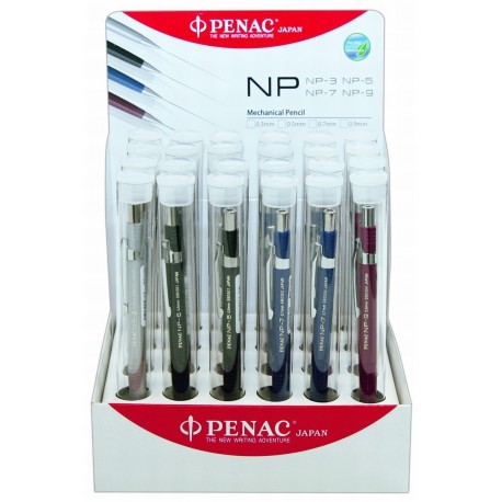 Display 24 creioane mecanice profesionale PENAC NP - (4 x 0,3mm, 10 x 0,5mm, 6 x 0,7mm, 4 x 0,9mm)