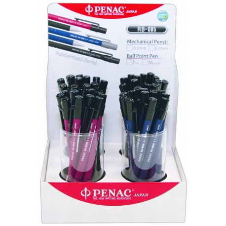 Display 48 creioane mecanice 0,5mm, PENAC RB-085M - asortate (6 x rosu, 18 x negru, 24 x albastru)