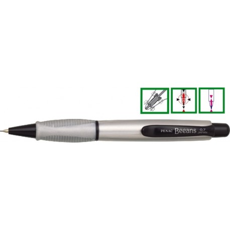 Creion mecanic rubber grip, 0,5mm, varf metalic, PENAC Beeans - corp argintiu