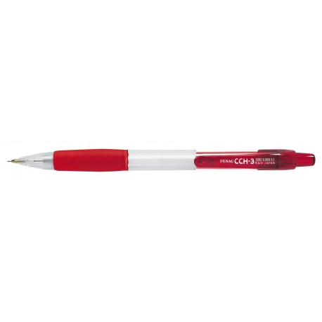 Creion mecanic PENAC CCH-3, rubber grip, 0.5mm, varf metalic, corp transparent - accesorii rosii