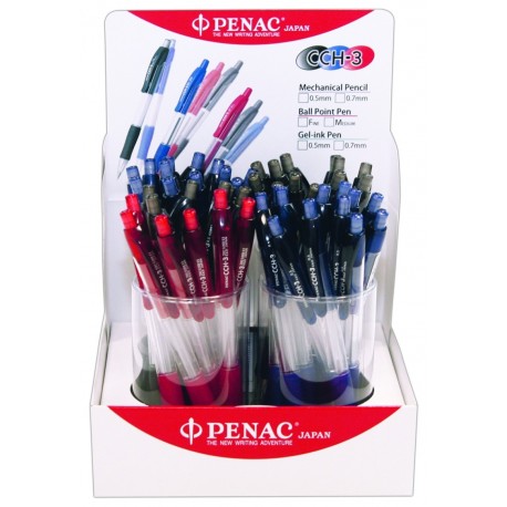 Display 48 creioane mecanice 0,5mm, PENAC CCH-3 - asortate (6 x rosu, 18 x negru, 24 x albastru)