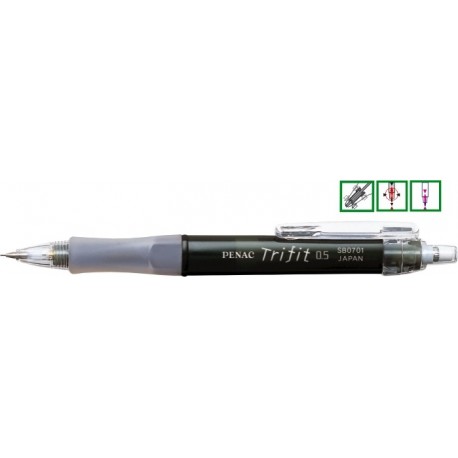 Creion mecanic rubber grip, 0,5mm, varf metalic, PENAC Trifit Jewel - negru opal