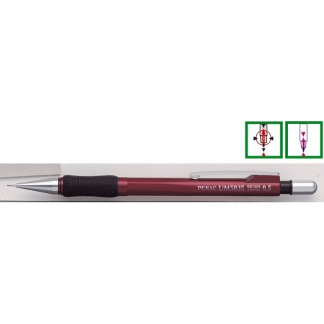 Creion mecanic profesional PENAC UM 5035, 0.5mm, varf cilindric retractabil - bordeaux