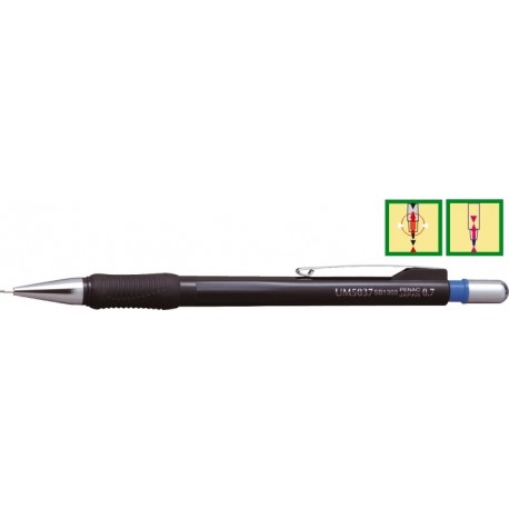 Creion mecanic profesional PENAC UM 5037, 0.7mm, varf cilindric retractabil - negru