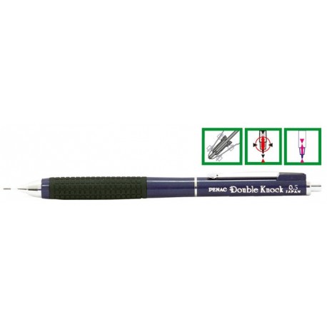 Creion mecanic de lux PENAC Double Knock, 0.5mm, varf si con metalic retractabil - corp bleumarin