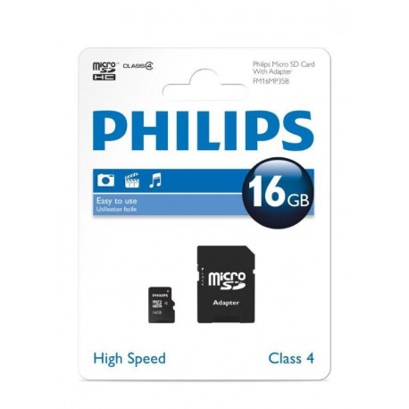 Card memorie Micro SDHC, cu adaptor SD, clasa 4, PHILIPS - 16GB